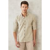 ALTINYILDIZ CLASSICS Erkek Haki Slim Fit Dar Kesim Düğmeli Yaka Pamuklu Oxford Gömlek - 2XL