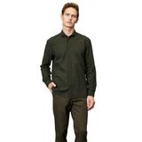ALTINYILDIZ CLASSICS-Erkek Haki Slim Fit Dar Kesim Italyan Yaka%100 Pamuk Gofre Gömlek