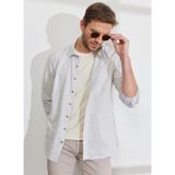 Altınyıldız Classics Erkek Haki Slim Fit Dar Kesim Klasik Yaka %100 Pamuk Çizgili Gömlek