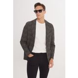 ALTINYILDIZ CLASSICS Erkek Haki Slim Fit Dar Kesim Mono Yaka Kazayağı Desenli Blazer Ceket