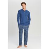 Altınyıldız Classics Erkek İndigo %100 Pamuk Standart Fit Hakim Yaka Desenli Cepli Pijama Takımı Damat Bohçası Seti