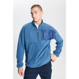 Altınyıldız Classics Erkek Indigo Oversize Bol Kesim Dik Bato Yaka Cep Detaylı Fermuarlı Isı Tutan Polar Sweatshirt - İndigo