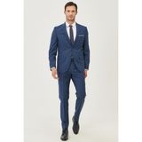 ALTINYILDIZ CLASSICS Erkek Indigo Slim Fit Dar Kesim Desenli Takım Elbise - 46 - 6 Drop - İndigo