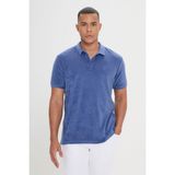 ALTINYILDIZ CLASSICS Erkek İndigo Slim Fit Dar Kesim Pamuklu Havlu Kumaş Polo Yaka Tişört