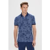 ALTINYILDIZ CLASSICS Erkek İndigo Slim Fit Dar Kesim%100 Pamuk Desenli Polo Yaka Tişört