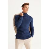 Altınyıldız Classics Erkek Indigo Standart Fit Normal Kesim Tam Balıkçı Yaka Pamuklu Jakarlı Triko Kazak - İndigo