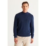 Altınyıldız Classics Erkek Indigo Standart Fit Yarım Balıkçı Yaka Pamuklu Desenli Triko Kazak - İndigo - 2XL