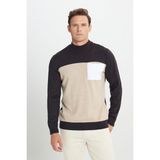 ALTINYILDIZ CLASSICS Erkek Kahve-Bej Standart Fit Normal Kesim Yarım Balıkçı Yaka Triko Kazak - Kahve - Bej - 2XL