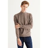 Altınyıldız Classics Erkek Kahve-ekru Standart Fit Normal Kesim Yarım Balıkçı Yaka Pamuklu Jakarlı Triko Kazak - Kahverengi - Ekru - 2XL