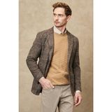 ALTINYILDIZ CLASSICS Erkek Kahverengi-Gri Slim Fit Dar Kesim Kırlanıgıç Yaka Ekose Desenli Yünlü Ceket - 54 - Kahve - Gri