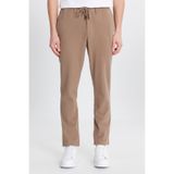ALTINYILDIZ CLASSICS Erkek Kahverengi Keten Slim Fit Dar Kesim Beli Bağlamalı Yan Cepli Casual Pantolon