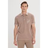 ALTINYILDIZ CLASSICS Erkek Koyu Bej Slim Fit Dar Kesim %100 Pamuk Baskılı Polo Yaka Tişört - XL
