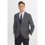 ALTINYILDIZ CLASSICS Erkek Koyu Lacivert-Beyaz Slim Fit Mono Yaka Kareli Kapak Cepli Yelekli Takım Elbise