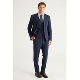 ALTINYILDIZ CLASSICS Erkek Koyu Lacivert Recycle Slim Fit Dar Kesim Mono Yaka Yelekli Kareli Takım Elbise - 46 - 6 Drop