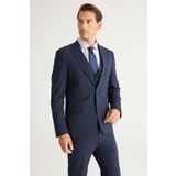 ALTINYILDIZ CLASSICS Erkek Koyu Lacivert Recycle Slim Fit Dar Kesim Mono Yaka Yelekli Kareli Takım Elbise, Koyu Lacivert, 46-6 Drop