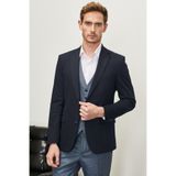 ALTINYILDIZ CLASSICS Erkek Koyu Lacivert Slim Fit Dar Kesim Mono Yaka Ekose Desenli Yelekli Takım Elbise