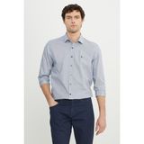 Altınyıldız Classics Erkek Lacivert %100 Pamuk Flanel Slim Fit Dar Kesim Klasik Yaka Armürlü Gömlek - 2XL