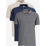 Altınyıldız Classics Erkek Lacivert-Açık Bej Beyaz-Açık Siyah 3'lü Çekmeyen Pamuklu Slim Fit Kıvrılmaz Polo Yaka Tişört - Lacivert - Beyaz - Siyah