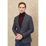 ALTINYILDIZ CLASSICS Erkek Lacivert-Bej Slim Fit Dar Kesim Mono Yaka Desenli Yünlü Ceket - 46 / 6 - Lacivert - Bej