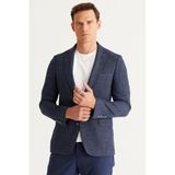 ALTINYILDIZ CLASSICS Erkek Lacivert-Beyaz Slim Fit Dar Kesim Mono Yaka Desenli Blazer Ceket - 48-6N - Lacivert - Beyaz