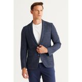 ALTINYILDIZ CLASSICS Erkek Lacivert-Beyaz Slim Fit Dar Kesim Mono Yaka Desenli Blazer Ceket - 58 - 6N - Lacivert - Beyaz