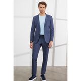 ALTINYILDIZ CLASSICS Erkek Lacivert-beyaz Slim Fit Dar Kesim Mono Yaka Desenli Seyahat Çantalı Takım Elbise - Lacivert - Beyaz - 48 - 6 Drop