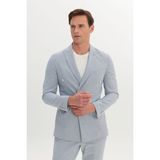 Altınyıldız Classics Erkek Lacivert-Beyaz Slim Fit Kırlangıç Yaka Gofre Desenli Kruvaze Takım Elbise - Lacivert - Beyaz - 6 Drop - 48