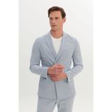 ALTINYILDIZ CLASSICS Erkek Lacivert-Beyaz Slim Fit Kırlangıç Yaka Gofre Desenli Kruvaze Takım Elbise