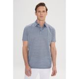 Altınyıldız Classics Erkek Lacivert-Ekru Regular Fit Rahat Kesim %100 Pamuk Çizgili Polo Yaka Tişört - Lacivert - Ekru - 3XL