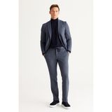 ALTINYILDIZ CLASSICS-Erkek Lacivert-Gri Slim Fit Dar Kesim Kırlangıç Yaka Desenli Takım Elbise (Lacivert-Gri / 46-6 Drop)