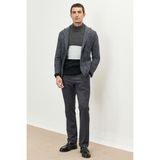 ALTINYILDIZ CLASSICS Erkek Lacivert-Gri Slim Fit Dar Kesim Kırlanıgıç Yaka Ekose Desenli Yünlü Ceket - 54 - Lacivert - Gri