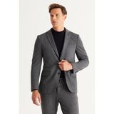 ALTINYILDIZ CLASSICS Erkek Lacivert-Gri Slim Fit Dar Kesim Mono Yaka Desenli Takım Elbise - Lacivert - Gri - 54 - 6 Drop