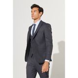 ALTINYILDIZ CLASSICS Erkek Lacivert-Gri Slim Fit Dar Kesim Mono Yaka Desenli Yünlü Yelekli Takım Elbise - Lacivert - Gri - 46 - 6 Drop