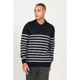 ALTINYILDIZ CLASSICS Erkek Lacivert-Gri Standart Fit Normal Kesim Polo Yaka Çizgili Triko Kazak - Lacivert - Gri - 2XL