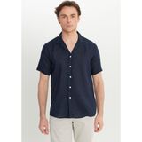 Altınyıldız Classics Erkek Lacivert Keten Comfort Fit Rahat Kesim Hawai Yaka Gömlek - 2XL