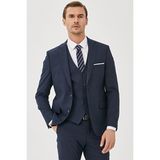 ALTINYILDIZ CLASSICS Erkek Lacivert-Mavi Ekstra Slim Fit Dar Kesim Desenli Casual Yelekli Takım Elbise - 46 - 6 Drop - Lacivert - Mavi