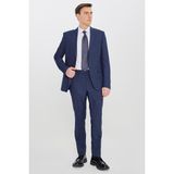 Altınyıldız Classics Erkek Lacivert-Mavi Slim Fit Dar Kesim Mono Yaka Desenli Takım Elbise - Lacivert - Mavi - 8 Drop - 48