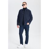 ALTINYILDIZ CLASSICS Erkek Lacivert Oversize Geniş Kesim Klasik Yaka Yünlü Kırçıl Desenli Flanel Kışlık Gömlek Ceket - 2XL