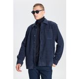 Altınyıldız Classics Erkek Lacivert Oversize Geniş Kesim Klasik Yaka Yünlü Kırçıl Desenli Flanel Kışlık Gömlek Ceket