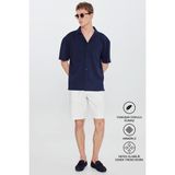 Altınyıldız Classics Erkek Lacivert Pamuklu Comfort Fit Rahat Kesim Hawai Yaka Armürlü Örme Gömlek - 2XL