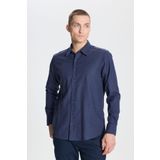 ALTINYILDIZ CLASSICS Erkek Lacivert Pamuklu Flanel Oxford Slim Fit Dar Kesim Gizli Düğmeli Yaka Gömlek