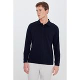 Altınyıldız Classics Erkek Lacivert Pamuklu Slim Fit Dar Kesim Polo Yaka Uzun Kollu Esnek Tişört