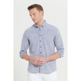 Altınyıldız Classics Erkek Lacivert Slim Fit Dar Kesim %100 Pamuk Armürlü Düğmeli Yaka Casual Gömlek