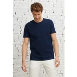 ALTINYILDIZ CLASSICS Erkek Lacivert Slim Fit Dar Kesim Bisiklet Yaka %100 Pamuk Tişört
