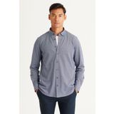 ALTINYILDIZ CLASSICS Erkek Lacivert Slim Fit Dar Kesim Düğmeli Yaka Pike Desenli Örme Gömlek