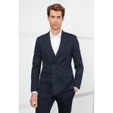 ALTINYILDIZ CLASSICS Erkek Lacivert Slim Fit Dar Kesim Kırlangıç Yaka Çizgili Takım Elbise - 6 Drop - 46