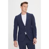 ALTINYILDIZ CLASSICS Erkek Lacivert Slim Fit Dar Kesim Kırlangıç Yaka Desenli Takım Elbise - 6 Drop - 46
