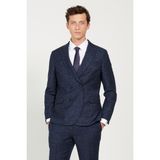 ALTINYILDIZ CLASSICS Erkek Lacivert Slim Fit Dar Kesim Kırlangıç Yaka Tweet Desenli Yünlü Kruvaze Takım Elbise,46-6 Drop