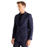 ALTINYILDIZ CLASSICS Erkek Lacivert Slim Fit Dar Kesim Kırlangıç Yaka%100 Yün Çizgili Takım Elbise, Lacivert, 54-6 Drop