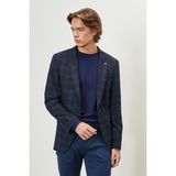 ALTINYILDIZ CLASSICS Erkek Lacivert Slim Fit Dar Kesim Mono Yaka Ekose Desenli Blazer Ceket - 46